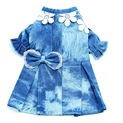 Thin Breathable Denim Stitching Pet Skirt